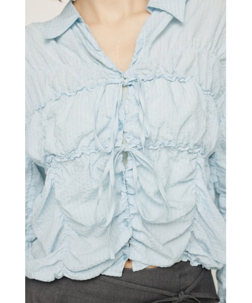 SLY ブラウス シャツ SHIRRING SKIPPER RIBBON SH シャーリング