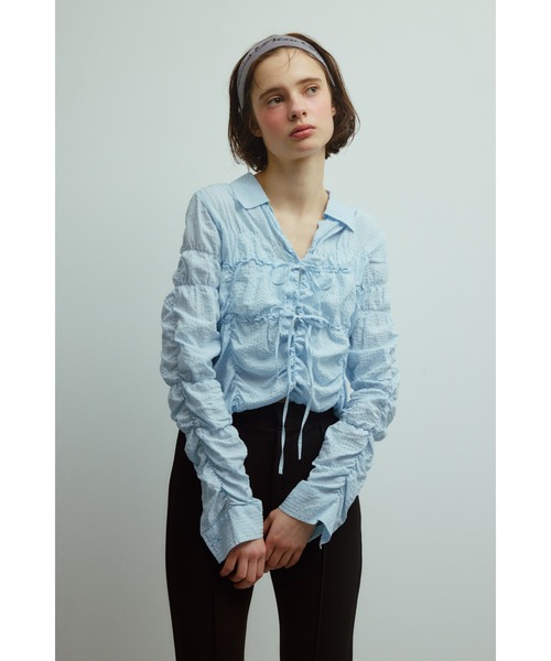 SLY ブラウス シャツ SHIRRING SKIPPER RIBBON SH シャーリング