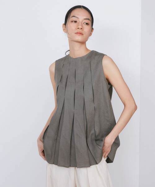 ブラウス シャツ リネンボックスプリーツブラウス「la veille by SUPERIOR CLOSET」「セットアップ対応」 レディース