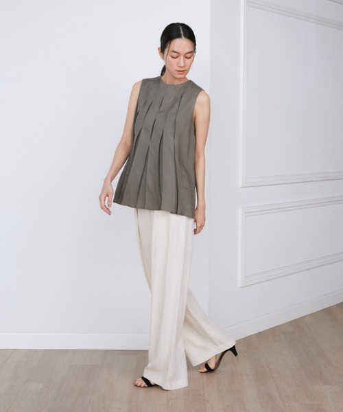 ブラウス シャツ リネンボックスプリーツブラウス「la veille by SUPERIOR CLOSET」「セットアップ対応」 レディース INED ブラウス シャツ リネンボックスプリーツブラウス「la