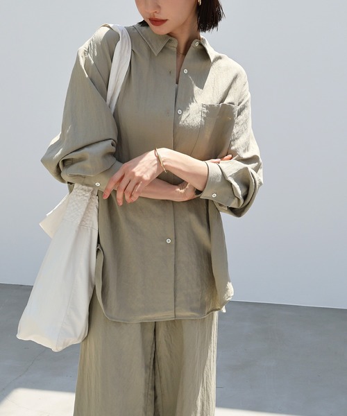 evernavy ブラウス シャツ リネンブレンドオーバーサイズシャツ
