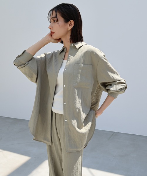 evernavy ブラウス シャツ リネンブレンドオーバーサイズシャツ