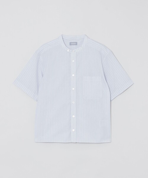 ブラウス シャツ GREY LABEL ストライプバンドカラーショートスリーブシャツ レディース