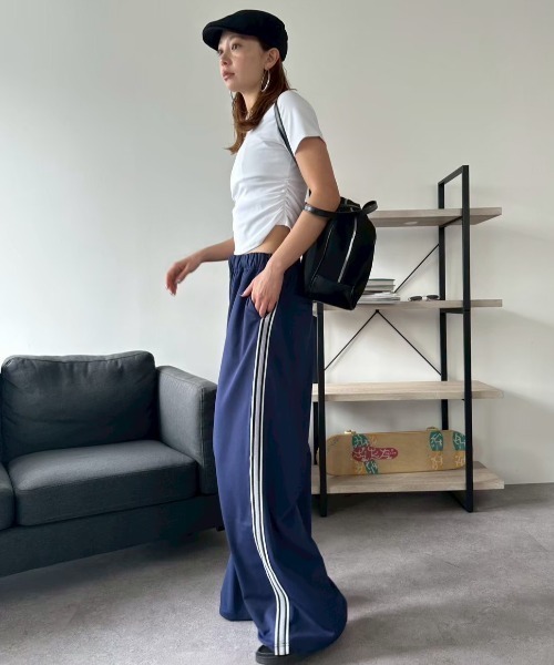 HANNE スウェットパンツ ジャージ サイドラインワイドジャージ