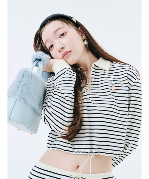 トレーナー スウェット Lily Bearハーフジップクロップドスウェット レディース