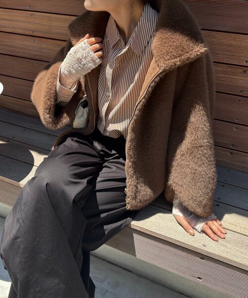 DouDou リバー袖ボリュームリバーシブルコート DouDou コート アウター フェイクファーリバーシブルコート
