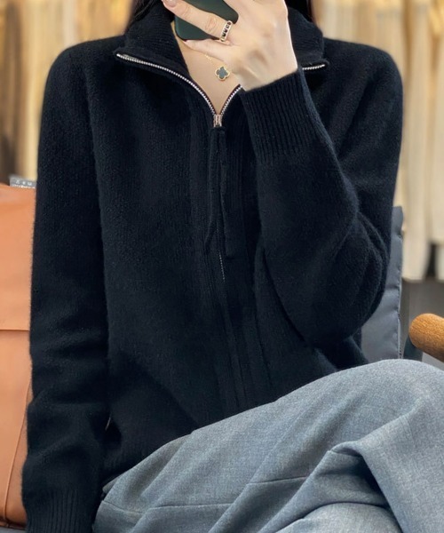 今季セオリー襟付きジッブカーディガンSサイズ Double knit ブラック SEU ニット セーター 襟付きニットカーディガン ブルジップ シンプル