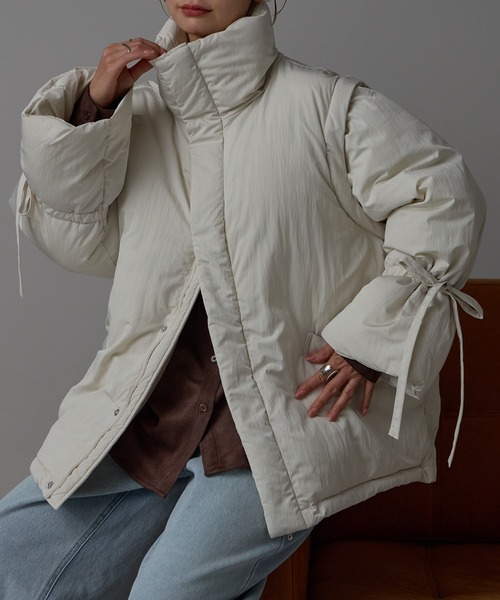 にゃん：2wayリボンダウン AS KNOW AS（アズノゥアズ） ダウンコート ダウンジャケット散りばめ