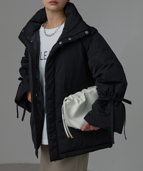 r.（アールドット） ダウンコート ダウンジャケット 中わた袖リボン