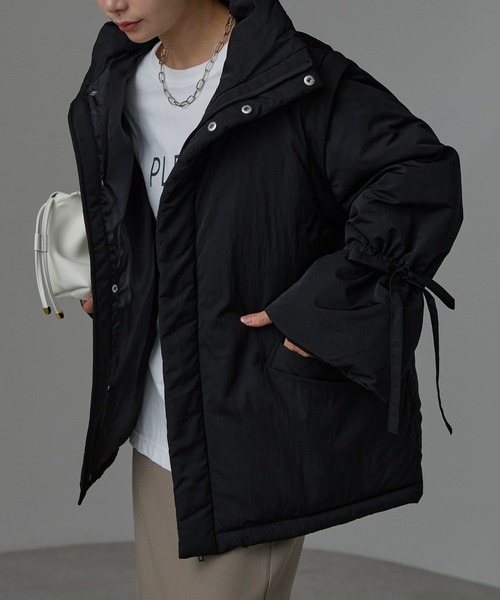 r.（アールドット） ダウンコート ダウンジャケット 中わた袖リボン