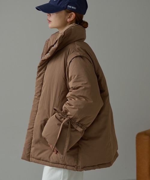 r. ダウンコート ダウンジャケット 中わた袖リボン2wayジャケット