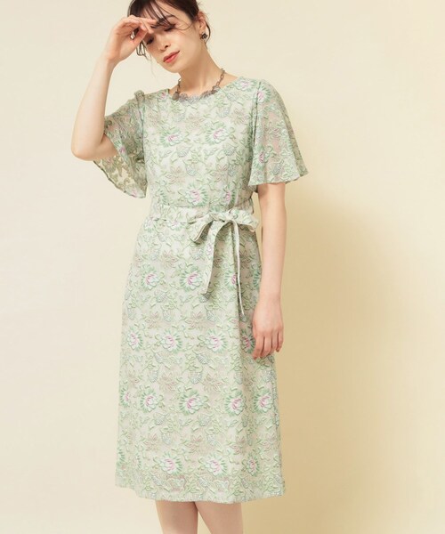 スーナウーナ（SunaUna）/【オパール加工レース／リボン付き】フィット＆フレアワンピース SunaUna（スーナウーナ） ワンピース 「オパール加工レース／リボン