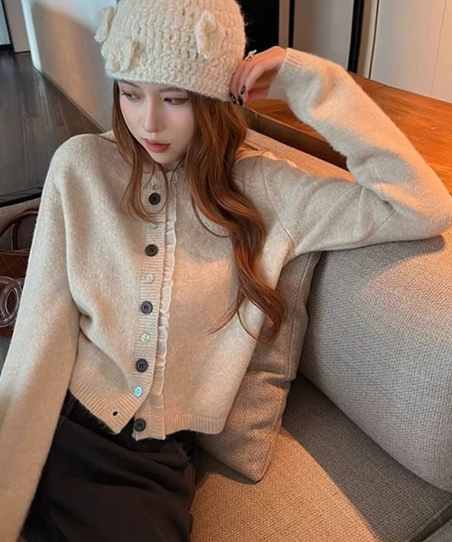 meJane（ミージェーン） カーディガン オーガンジーフリルボタン