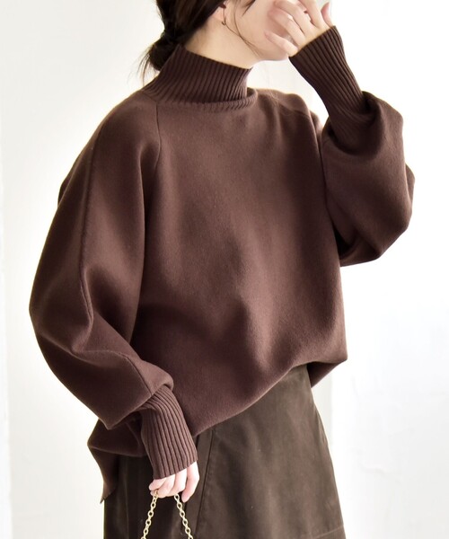 新品✨45R リネンコットンニット ゆったりプルオーバー 【ブラウン系】 新品✨45R リネンコットンニット ゆったりプルオーバー 【ブラウン系】