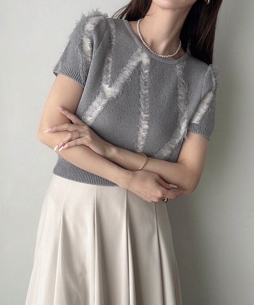 「Meiru」 半袖ニット MEDIUM クリーム レディース_画像8