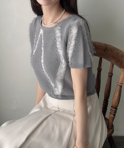 「Meiru」 半袖ニット MEDIUM クリーム レディース_画像9