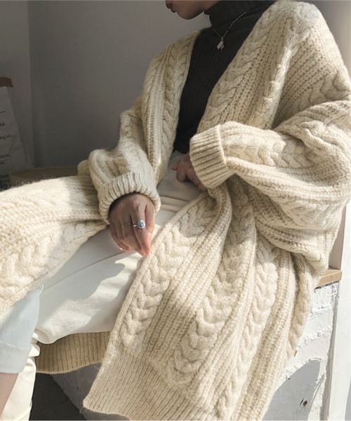 カーディガン ケーブルオーバーサイズニットカーディガン レディース