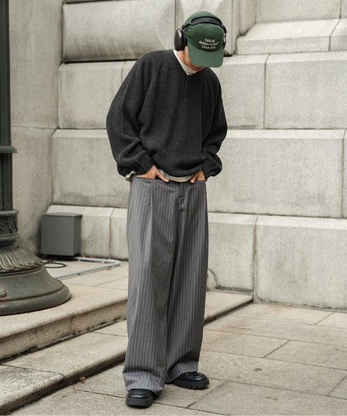 Bleme セーター ニット ウール混 ラグラン ヘンリーネックニット