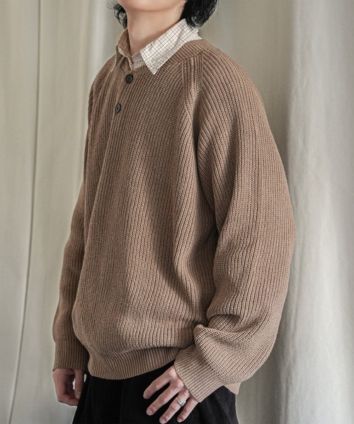 Bleme セーター ニット ウール混 ラグラン ヘンリーネックニット