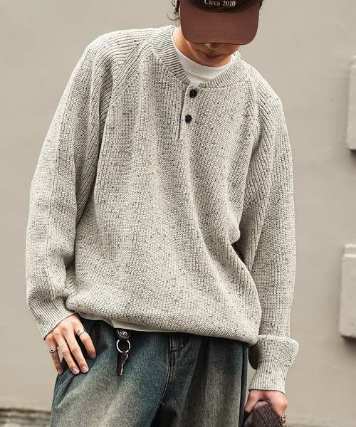 Bleme セーター ニット ウール混 ラグラン ヘンリーネックニット