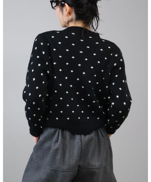 Doumoi カーディガン ドット柄リボンニットカーディガン レディース
