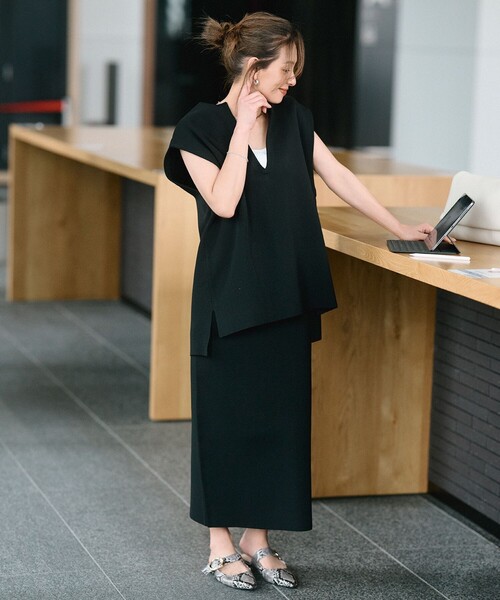 「UNFILO」 半袖ニット LARGE ネイビー レディース_画像2