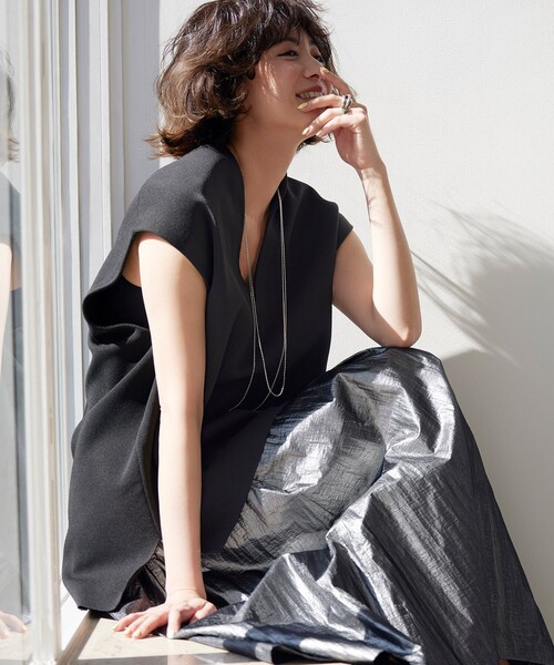 「UNFILO」 半袖ニット LARGE ネイビー レディース_画像3