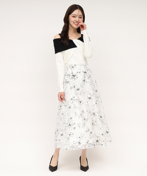 【新品】エムズグレイシー ワンピース 花柄オーガンジー LL タグ付き 白 ROYAL PARTY（ロイヤルパーティー） ワンピース 花柄オーガンジー