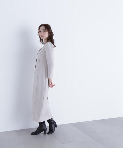 「NATURAL BEAUTY BASIC」 長袖ワンピース MEDIUM ネイビー レディースの画像