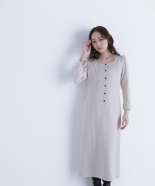 「NATURAL BEAUTY BASIC」 長袖ワンピース MEDIUM ネイビー レディースの画像