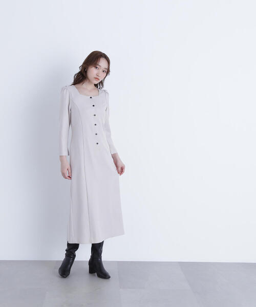 「NATURAL BEAUTY BASIC」 長袖ワンピース MEDIUM ネイビー レディースの画像