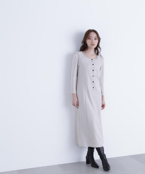 「NATURAL BEAUTY BASIC」 長袖ワンピース MEDIUM ネイビー レディースの画像