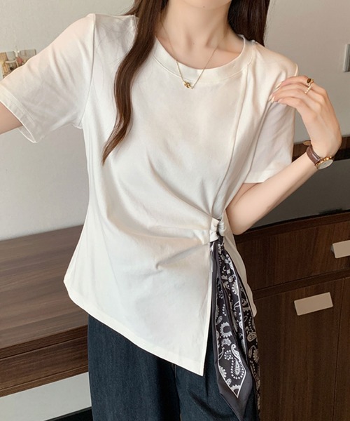 2ly2 tシャツ 半袖 アシンメトリードレープトップス / スカーフ