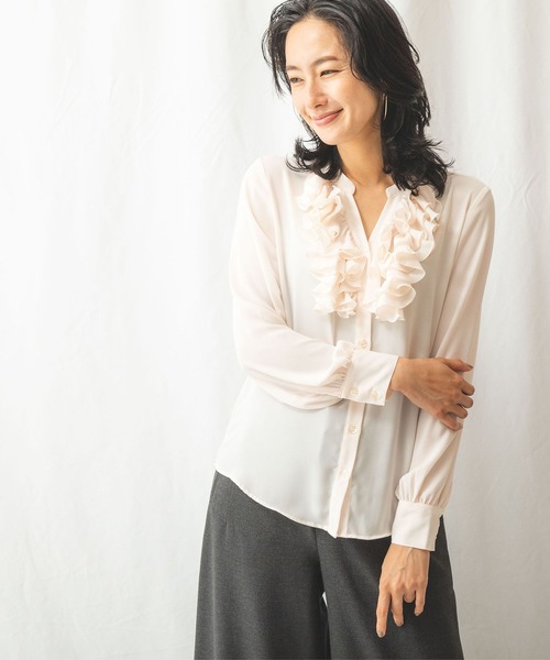 フリルブラ シャツ Paypayモール店 通販 Paypayモール ブラウス 無地ジョーゼットキーネックフリルブラウス Zozotown