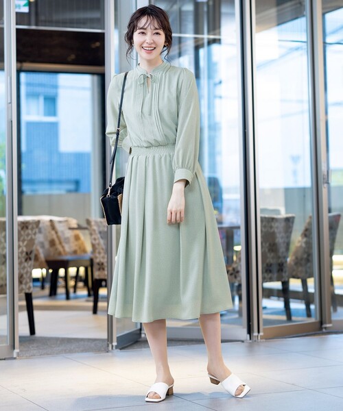 Tiaclasse ワンピース 「洗える」細リボンギャザーワンピース