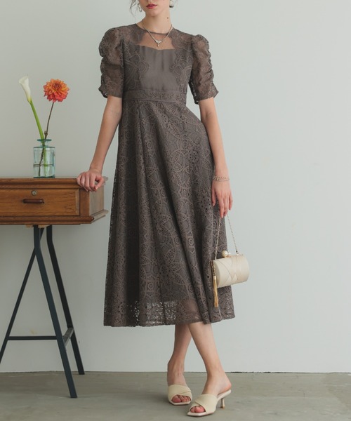Dorry Doll スカラップ使い総レースワンピース Dorry Doll ドレス スカラップデザインフレアドレス : ZOZOTOWN