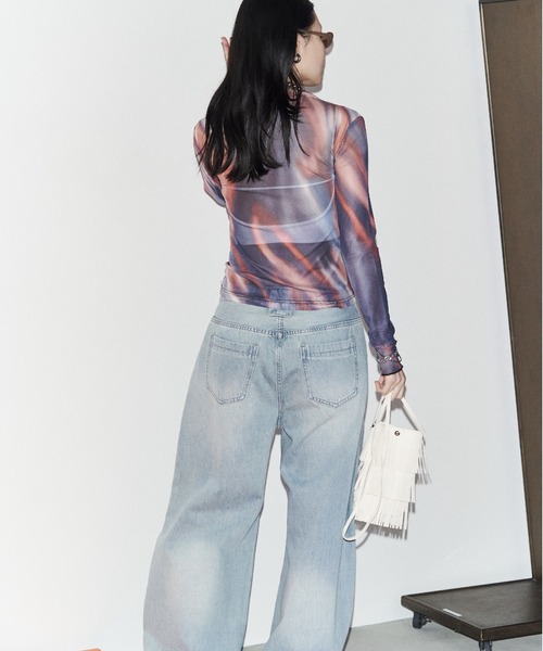 Solace tシャツ ニュアンス柄シアーロングスリーブトップス