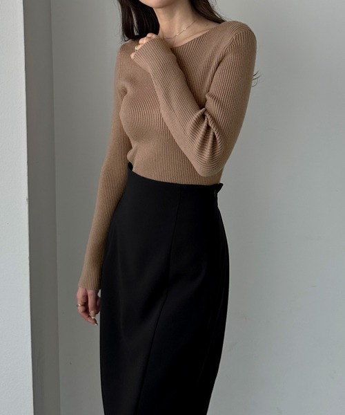 【新品】 L'Appartement リブニット タイト　ボートネック 長袖 新品】 L'Appartement リブニット タイト ボートネック 長袖 L