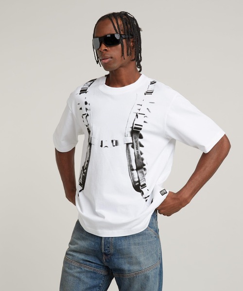 送料込★G-Star★Backpack Tシャツ G-STAR RAW tシャツ BACKPACK GRAPHIC BOXY T-SHIRT/オーバー