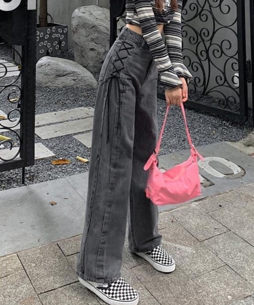 CANVAS+ ジーンズ デニム デニムパンツ 「CANVAS+」サイドレースアップ