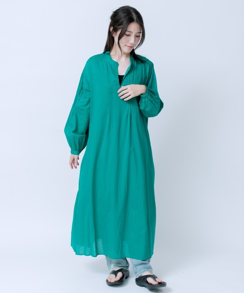 LOSUCA ワンピース コットンボイル ピンタックスキッパーワンピース