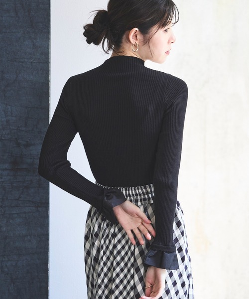 ルイルエブティック RUIRUE BOUTIQUE フリルスリーブプルオーバーニット （杢ベージュ×オフ） ルイルエブティック RUIRUE BOUTIQUE フリルスリーブプル