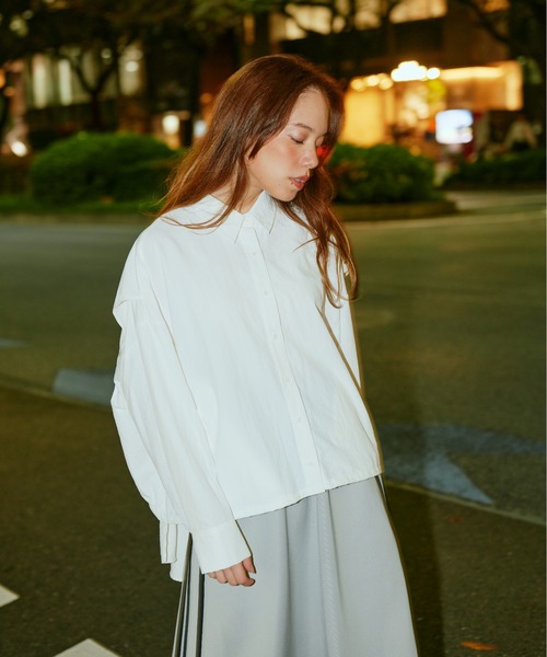 terrace ブラウス シャツ バックシャーリングヘムナイロンシャツ