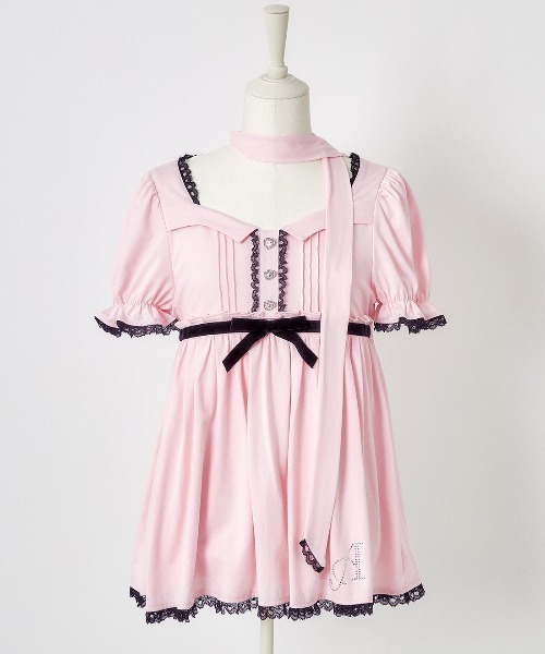 ワンピース Neck ribbon & heart bijou baby doll AVENCHUMU ワンピース Neck ribbon & heart bijou baby doll