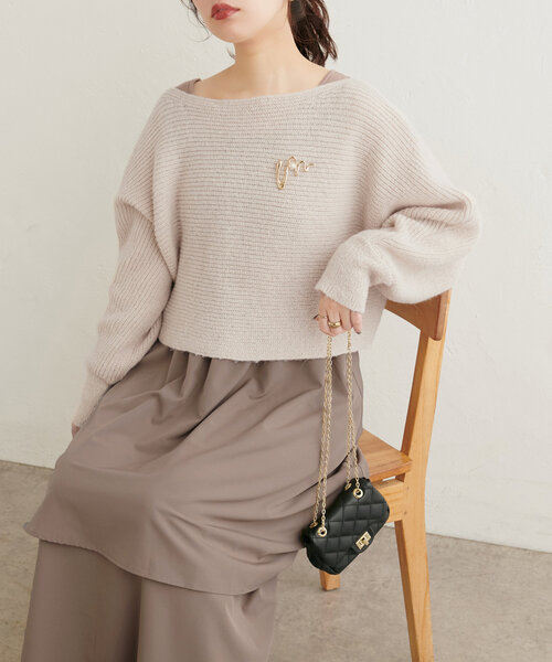 Cle blatt アシメドッキングニットワンピース M アイボリー ラメニット