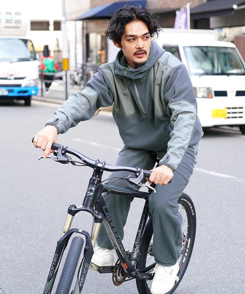 JIGGYS SHOP（ジギーズショップ） パーカー フリース×タフタ切替ハーフ