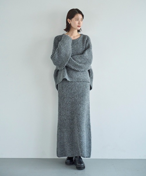 meilmada ニット セーター バックラウンド畦編みニット レディース