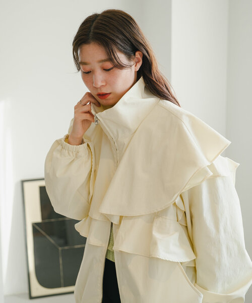Kastane ジャケット ブルゾン 「ダブルジップ」フリルナイロンブルゾン 