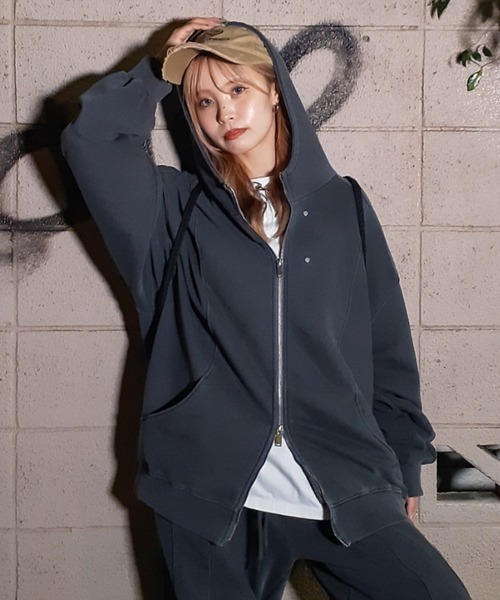 A'gem エージェム　ジップパーカー　チャコールグレー A'gem（エージェム） パーカー A'GEM/9 × .kom 切り替えZIPパーカー