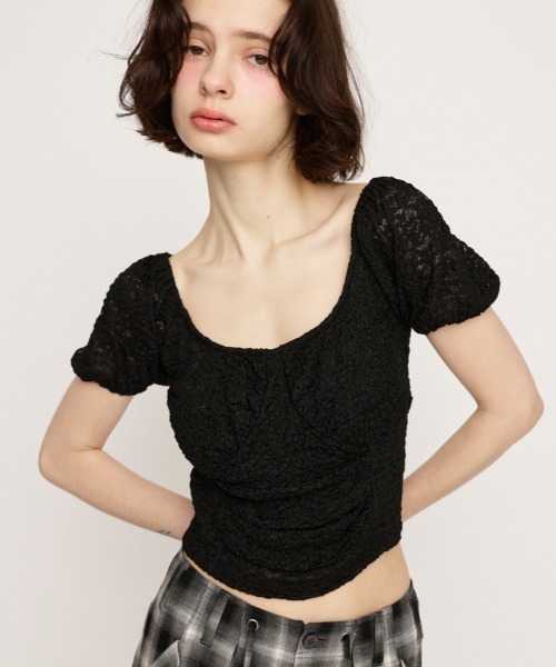 SLY（スライ） tシャツ PUFF SLEEVE GATHER CUT TOPS パフスリーブ 